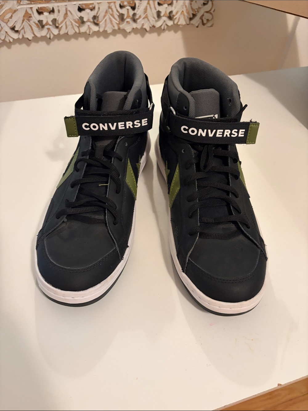 Converse Black and Olive Green High-Top Sneakers with Ankle Strap